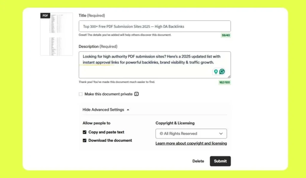 PDF Submission Sites